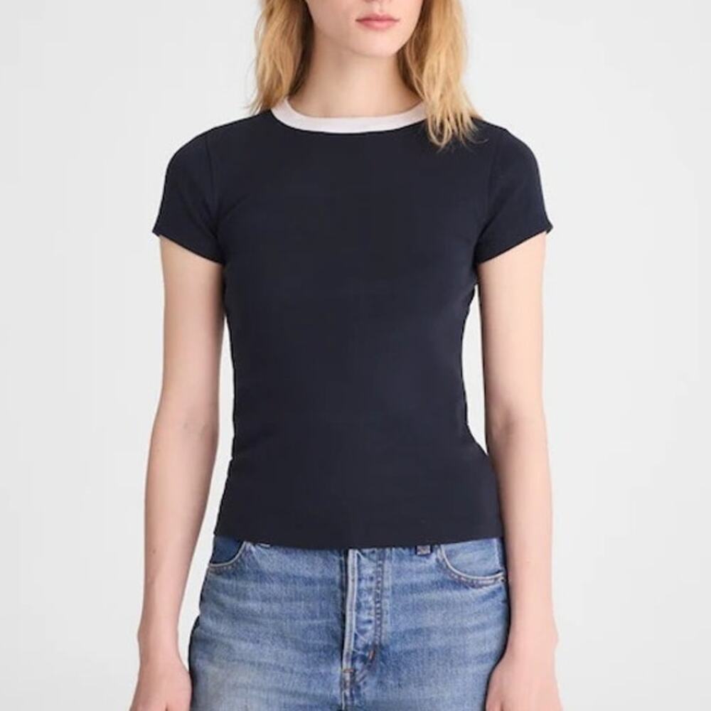 Madewell The 90s Crewneck Tee Compact Cotton Colorblock Navy Size Small NWT